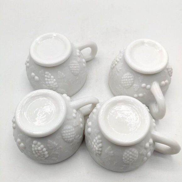 Vintage White Milk Glass Coffee Tea Punch Cup Fruits Pattern Westmoreland 1950s - Picture 4 of 12